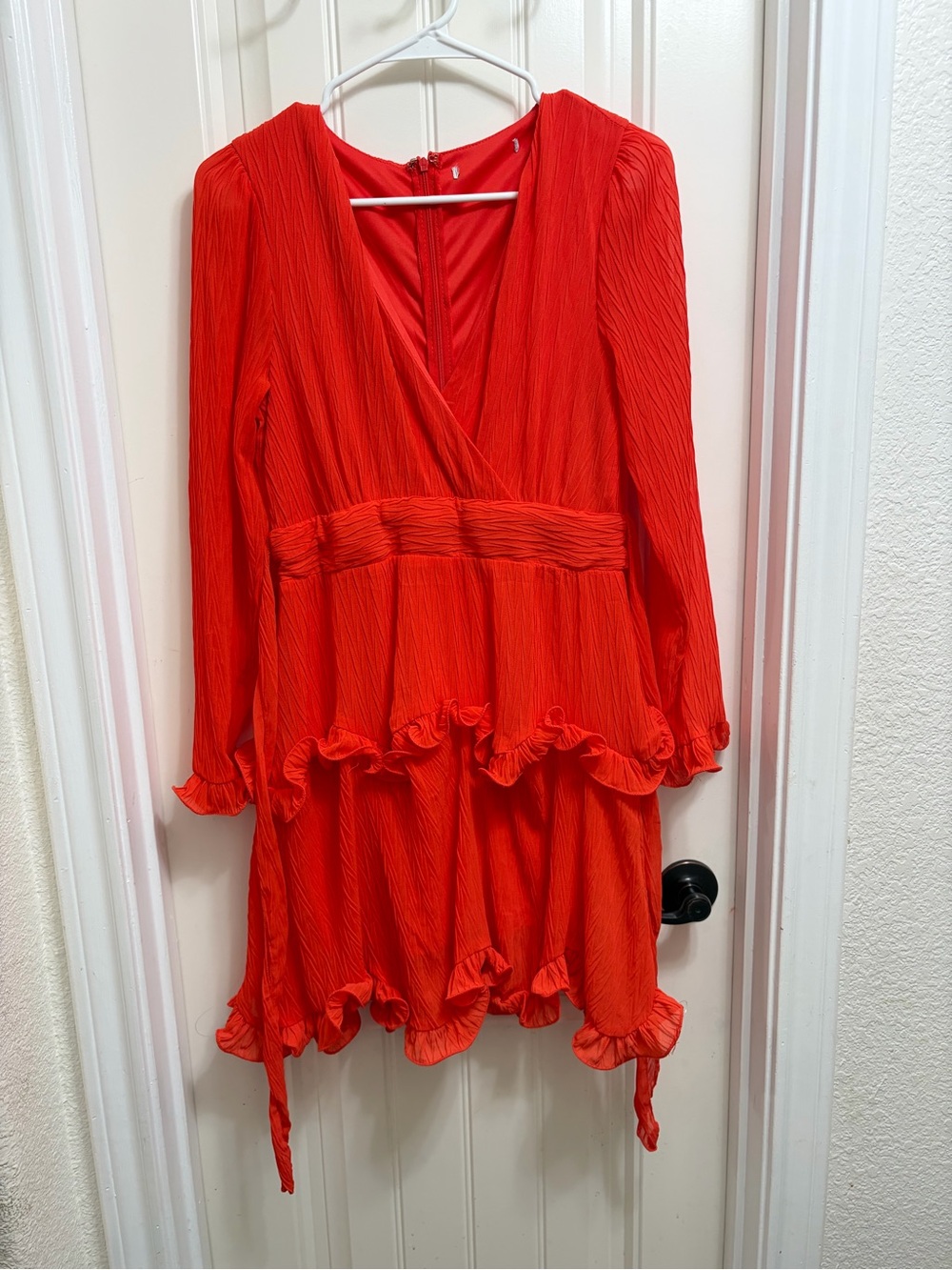 Girls' Red Ruffle Long-Sleeve Dress